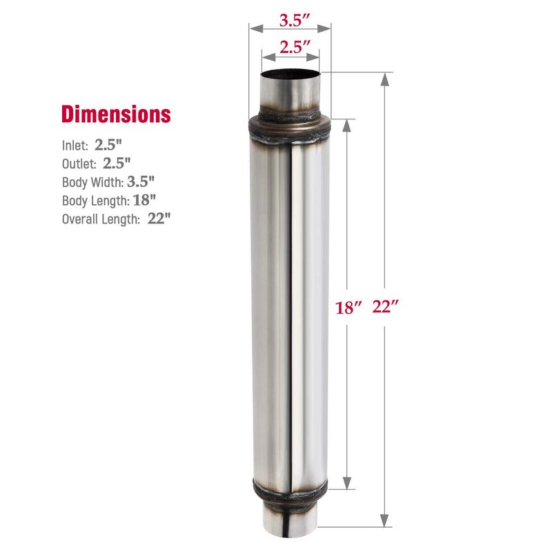 Upower مخمد عادم مدخل 2.5 بوصة من يوباور 2 1/2" مخمد رنين 3.5" دائري بطول جسم 18" وطول إجمالي 22" صوت معتدل من الفولاذ المقاوم للصدأ مخمد رنين عالمي - Image 4